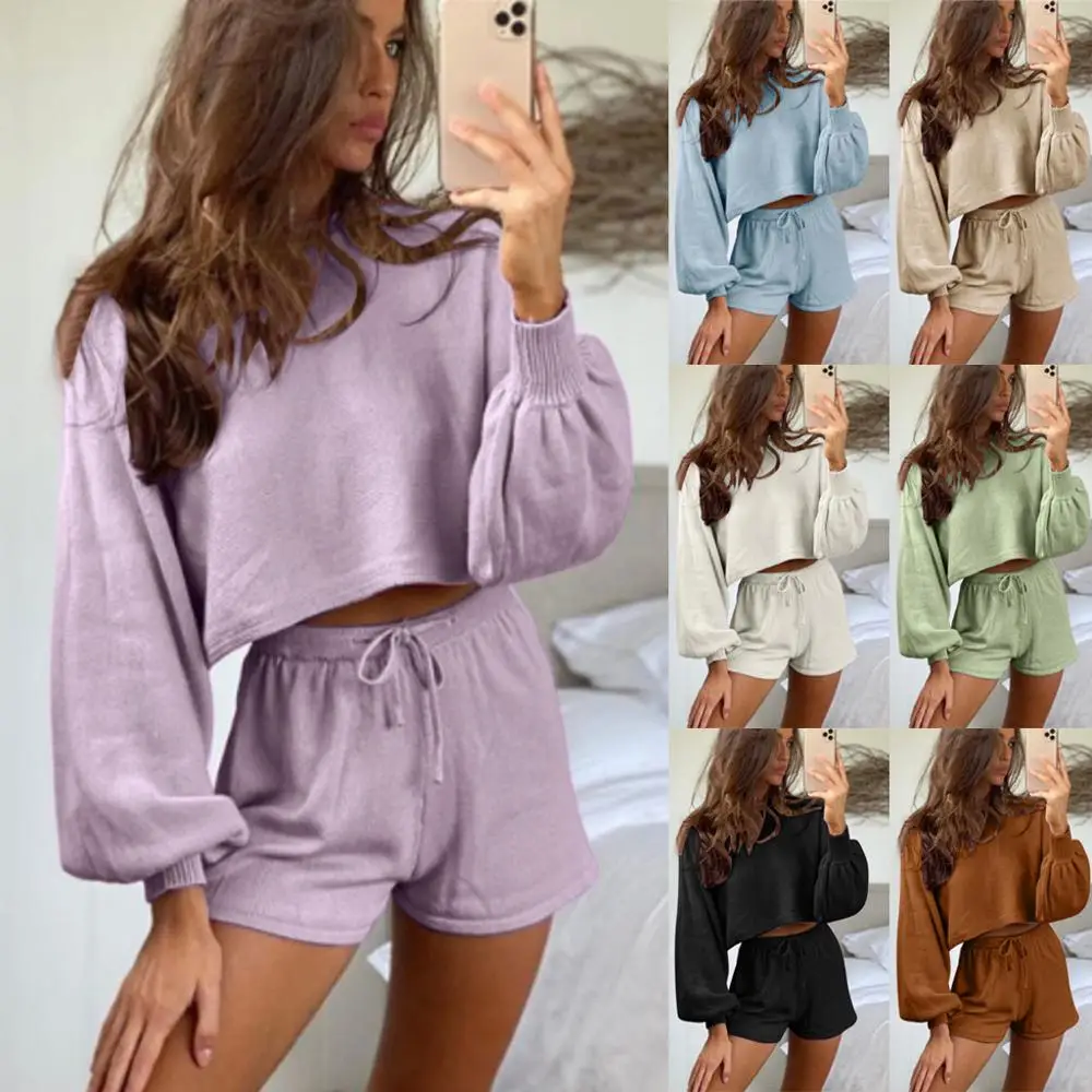 Two-piece set women o-neck long sleeve crop tops drawstring shorts two piece suit casual solid clor women suit tracksuit outfit
Two-piece set women o-neck long sleeve crop tops drawstring shorts two piece suit casual solid clor women suit tracksuit outfit