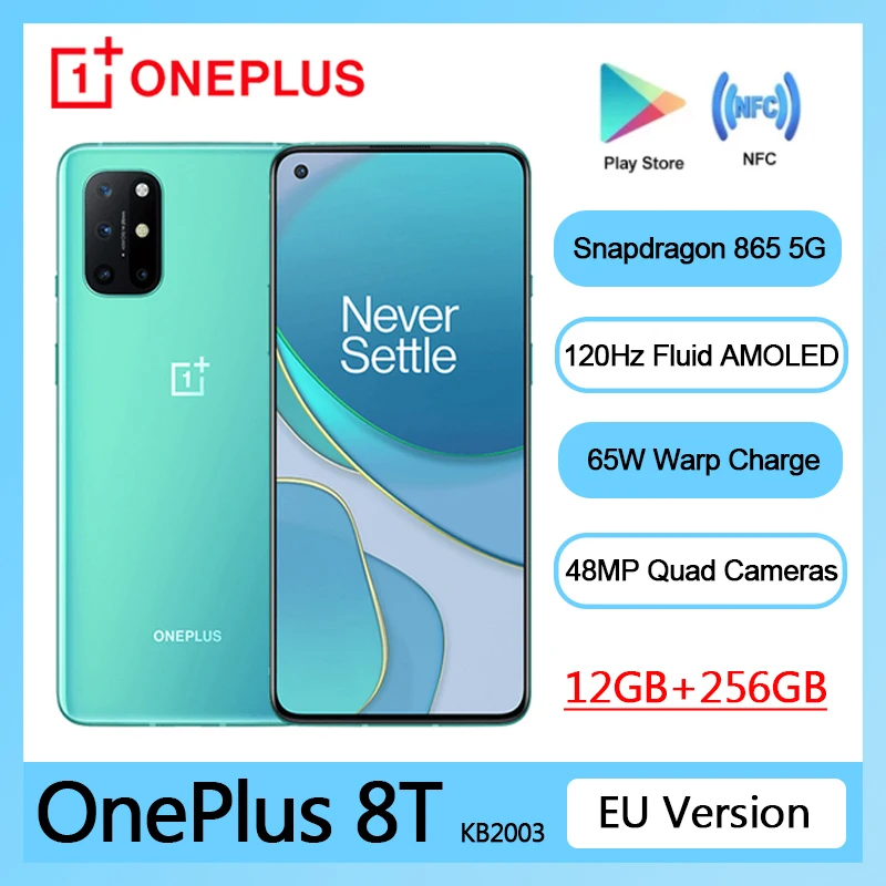 Смартфон Oneplus 8 T европейская версия 12 Гб 256 ГБ 120 Гц жидкий AMOLED дисплей Snapdragon 865 65 Вт