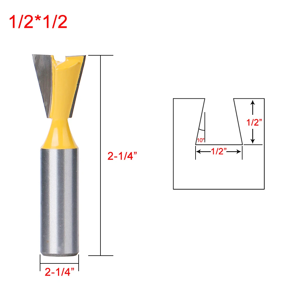 5pcs 1/2" Shank Dovetail Joint Router Bits Woodworking Milling Cutter Set For Cabinets Door Frames for Tackle | Инструменты