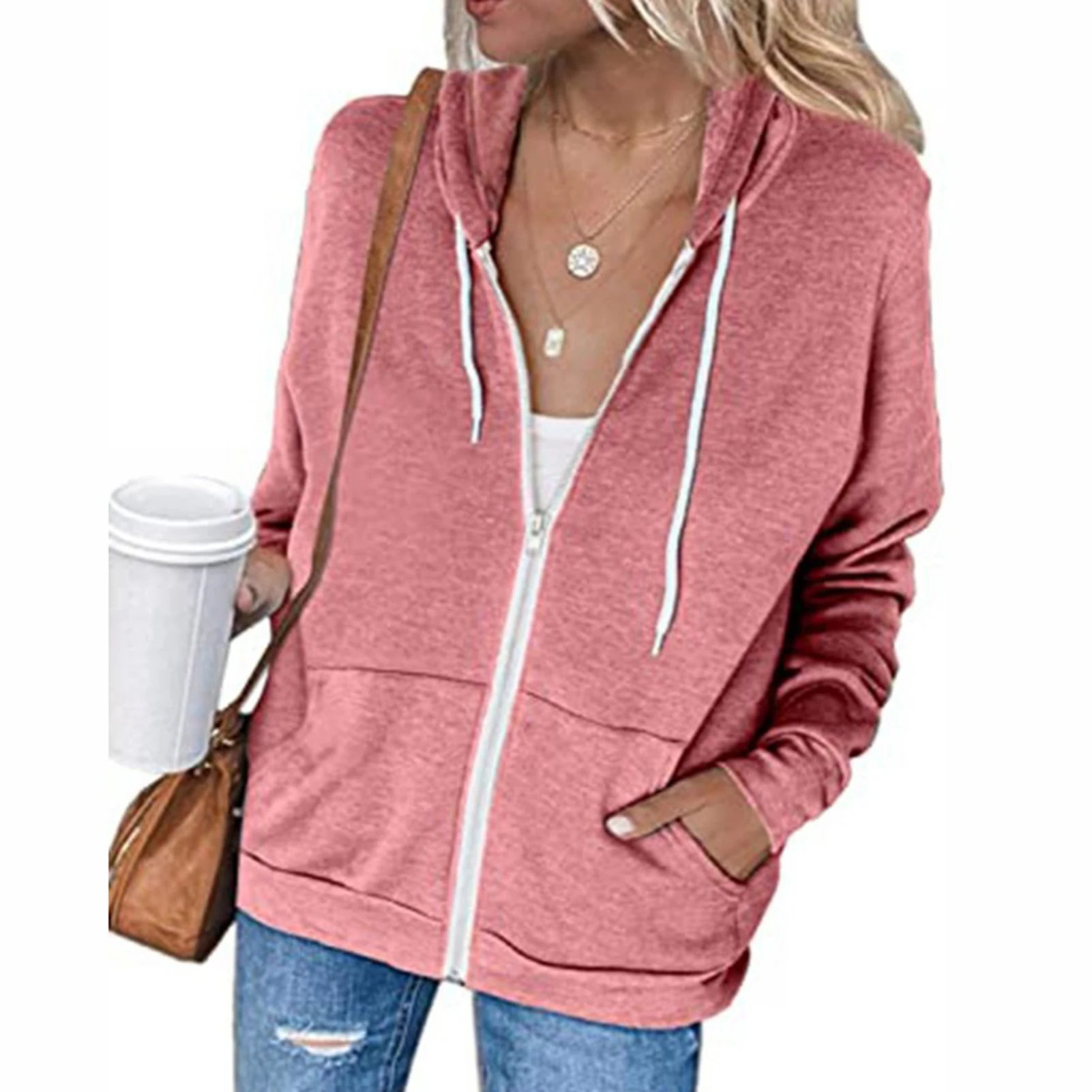 Women's Hooded Sweater with 2 Pockets Solid Color Long Sleeved Zipper Design Loose Casual Winter Clothes A66
Women's Hooded Sweater with 2 Pockets Solid Color Long Sleeved Zipper Design Loose Casual Winter Clothes A66