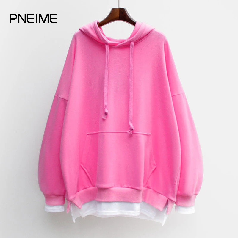 PNEIME New Woman Pink Fake Two-Piece Hoodie Casual Loose Sweet Sweater Woman College Style Stitching Pullover All-Match Top
PNEIME New Woman Pink Fake Two-Piece Hoodie Casual Loose Sweet Sweater Woman College Style Stitching Pullover All-Match Top