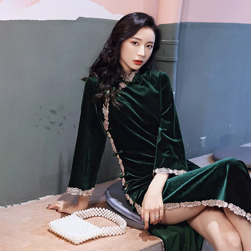 Traditional Chinese Style Women Elegant Qipao Sexy Slim Split Velvet Qi Pao Cheongsam Dress Vintage Vestidos Oriental Clothing
Traditional Chinese Style Women Elegant Qipao Sexy Slim Split Velvet Qi Pao Cheongsam Dress Vintage Vestidos Oriental Clothing