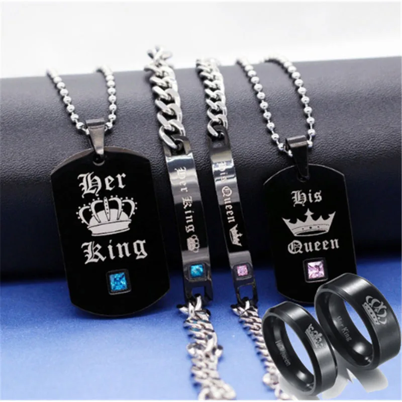 His Queen Her King Black Color Women's Male Chain Crystal Necklace Rings Set For Couple Dropshipping
His Queen Her King Black Color Women's Male Chain Crystal Necklace Rings Set For Couple Dropshipping