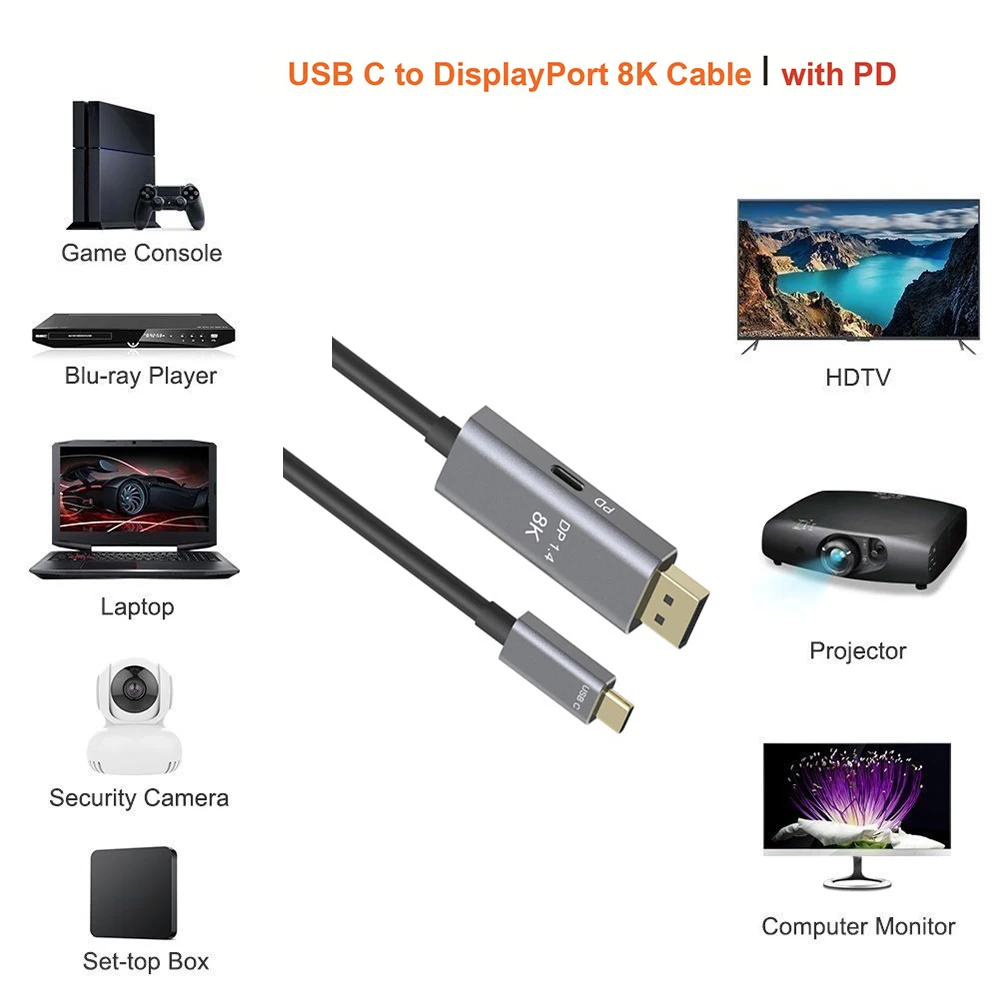 USB C DP 1.4 Cable Type-C to DisplayPort 1.4 8K Converter HD Video Adapter for MacBook
USB C DP 1.4 Cable Type-C to DisplayPort 1.4 8K Converter HD Video Adapter for MacBook