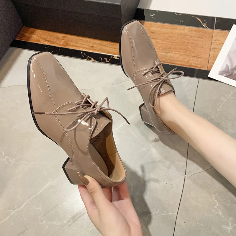 Winter Women's Single Shoes with Heel Sexy Square Toe Thick-heeled High Heels Lace-up Stitching Female High-heeled Casual Shoes
Winter Women's Single Shoes with Heel Sexy Square Toe Thick-heeled High Heels Lace-up Stitching Female High-heeled Casual Shoes