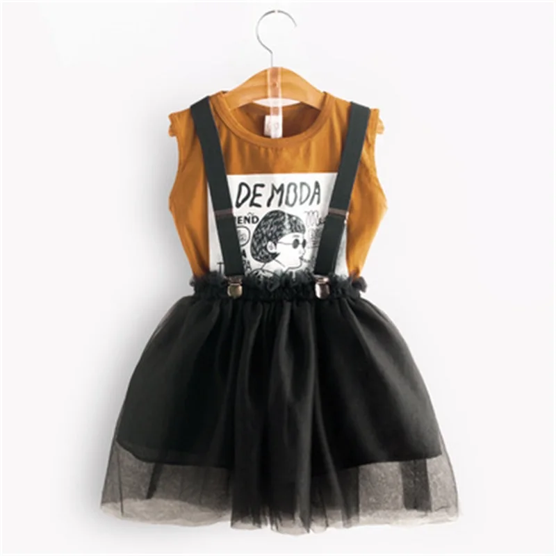 

2021 summer two-piece set of new small and medium-sized girls sleeveless T-shirt vest with strap gauze skirt princess dress