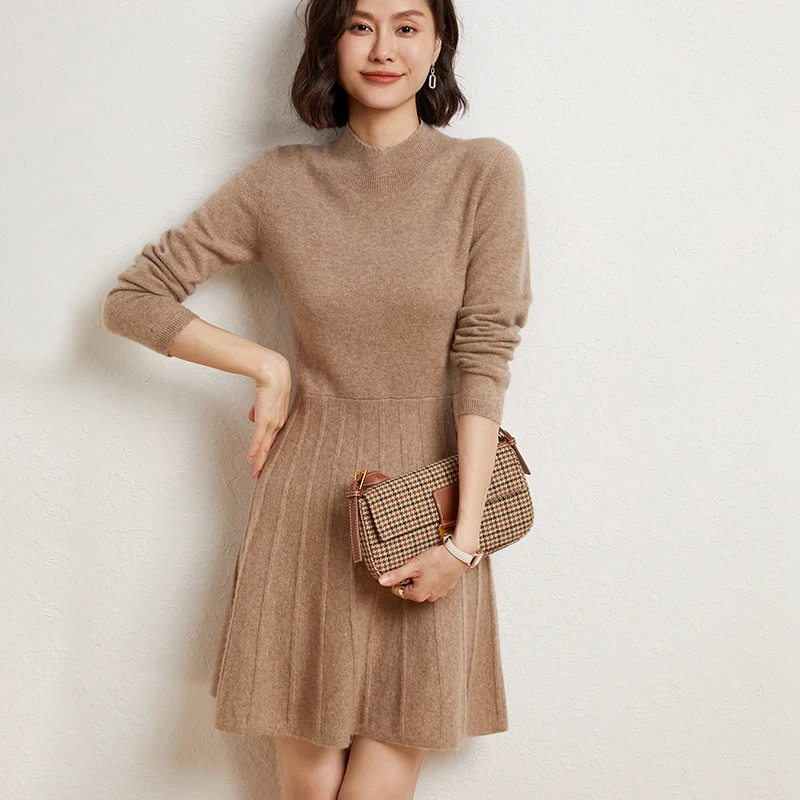 Women's half high neck pullover dress 100% cashmere skirt casual knit skirt Korean fashion female long skirt 2021 autumn /winter
Women's half high neck pullover dress 100% cashmere skirt casual knit skirt Korean fashion female long skirt 2021 autumn /winter