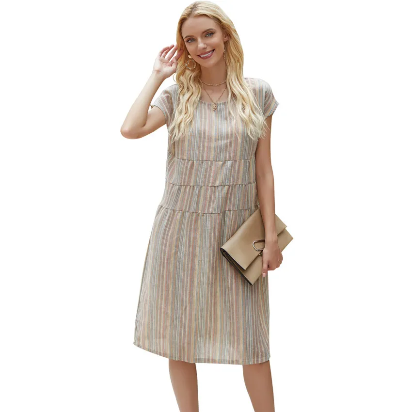 Summer Women Dress Casual Striped o-Neck Short-Sleeved Women Dress Loose Plus Size Dresses Female Pullover Simple Dress
Summer Women Dress Casual Striped o-Neck Short-Sleeved Women Dress Loose Plus Size Dresses Female Pullover Simple Dress