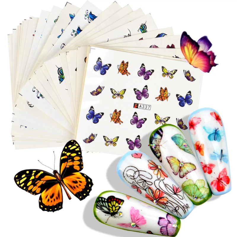 1 Set Flower Fruit Nail Sticker Sets Butterfly Water Transfer Decals Art Manicure Foils Slider | Красота и здоровье