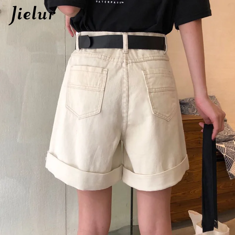 Шорты Jielur женские из денима модные прямые джинсовые штаны с оборками завышенной