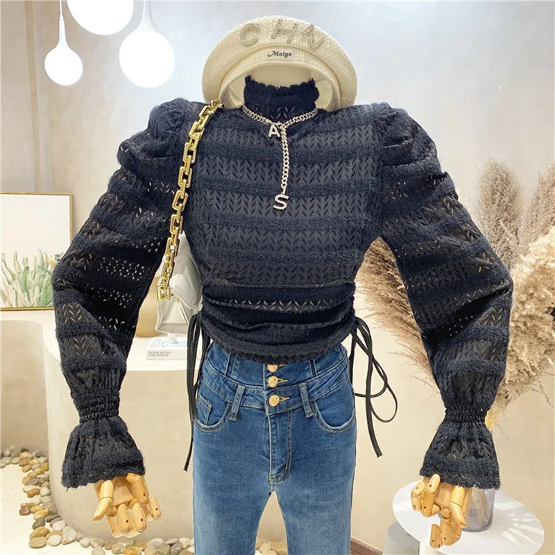Niche Design New Women's Clothing 2021 Autumn Winter Design Drawcord Fold Turtleneck Flare Sleeve Hollow Out Lace Shirt Top
Niche Design New Women's Clothing 2021 Autumn Winter Design Drawcord Fold Turtleneck Flare Sleeve Hollow Out Lace Shirt Top