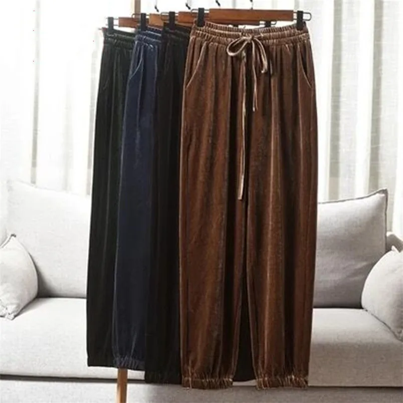 Woman Velvet Bloomers Pants High Waist Drawstring Long Trousers Fashion Vintage Streetwear Clothing pantalones mujer
Woman Velvet Bloomers Pants High Waist Drawstring Long Trousers Fashion Vintage Streetwear Clothing pantalones mujer