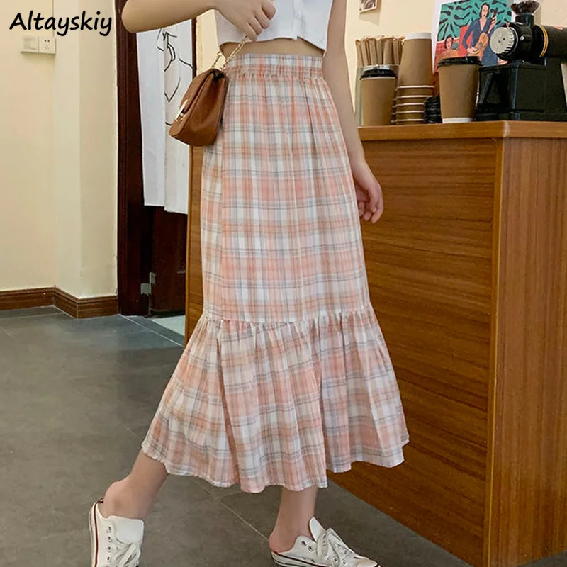 Women Trumpet Skirts Plaid Ruffles Sweet All-match Mid-calf Trendy Elastic Waist Leisure Elegant Retro Streetwear Tender Teens
Women Trumpet Skirts Plaid Ruffles Sweet All-match Mid-calf Trendy Elastic Waist Leisure Elegant Retro Streetwear Tender Teens