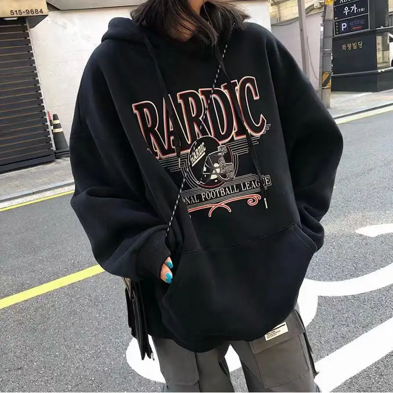 Autumn New Loose Streetwear Ladies Fashion Tops Black Blue Hoodie M-2XL Women Winter Tops Plus Velvet Thick Hooded Sweatshirt
Autumn New Loose Streetwear Ladies Fashion Tops Black Blue Hoodie M-2XL Women Winter Tops Plus Velvet Thick Hooded Sweatshirt