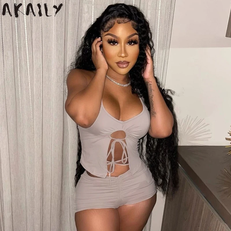 Akaily Streetwear Grey 2 Two Piece Sets Women Outfits Tracksuit Matching Set Female Hollow Out Bandage Crop Top Shorts Sets 2021
Akaily Streetwear Grey 2 Two Piece Sets Women Outfits Tracksuit Matching Set Female Hollow Out Bandage Crop Top Shorts Sets 2021