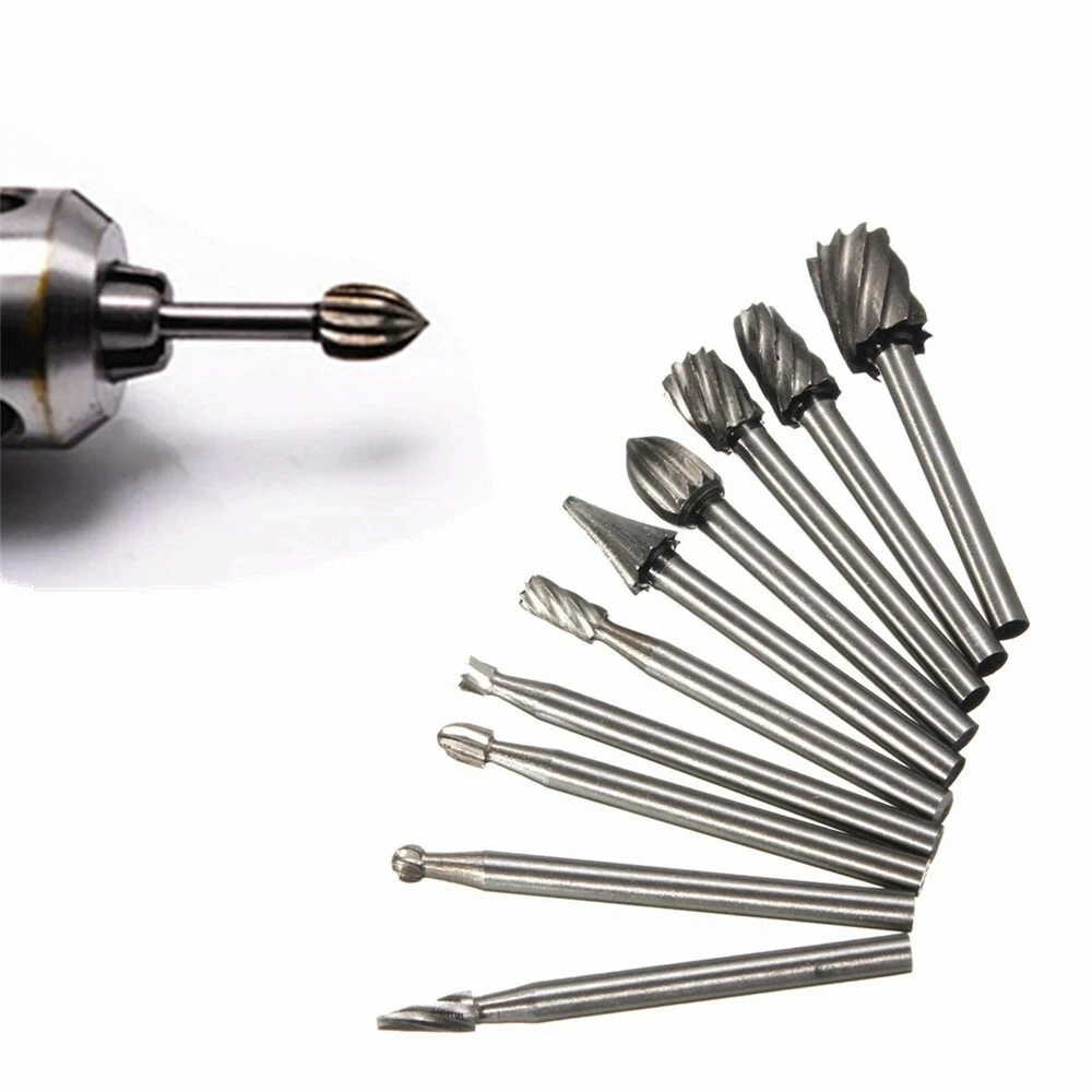 10Pcs 1/8" HSS Router Bit Burr For Dremel and Milling Rotary File Engraving WoodWorking Carving Knife Cutter Tool
10Pcs 1/8" HSS Router Bit Burr For Dremel and Milling Rotary File Engraving WoodWorking Carving Knife Cutter Tool