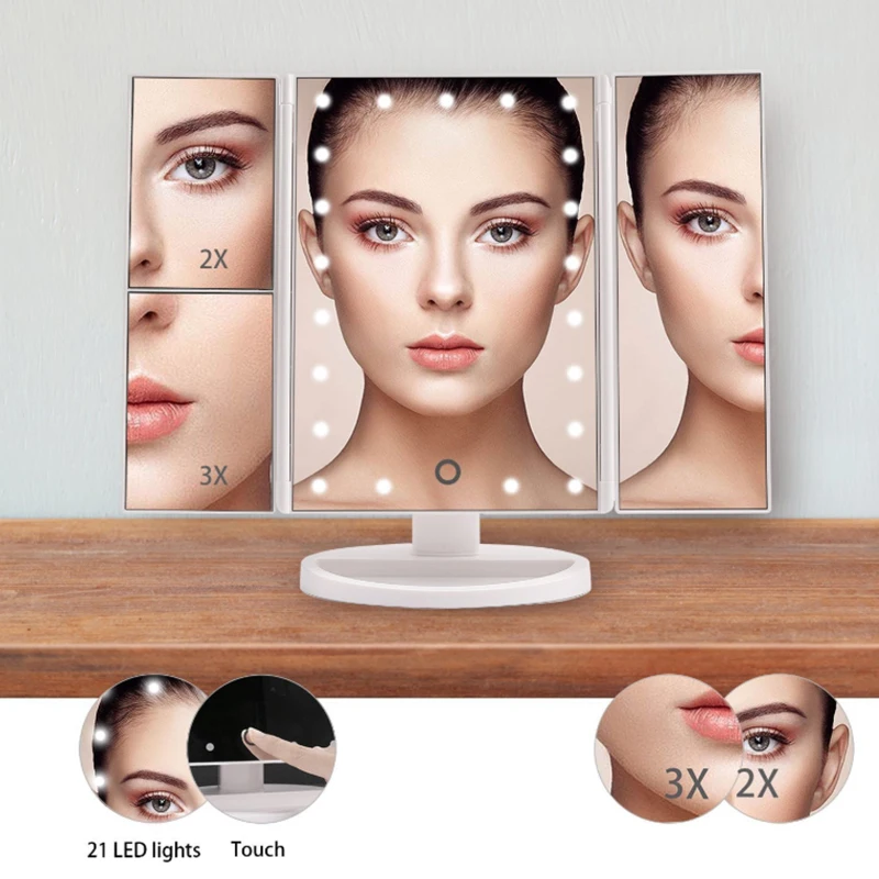 

LED Touch Screen Makeup Mirror 1X 2X 3X Magnifying Mirrors 22 Lights Tabletop Makeup Mirror Beauty Mirror Pocket Fold Mirrors