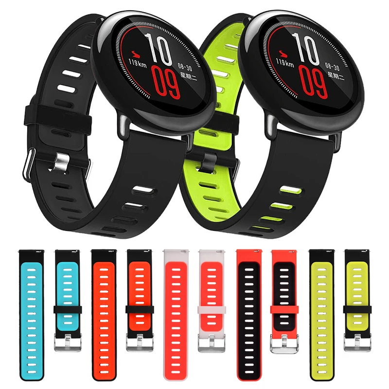 

Dual Colors Silicone Strap for Huami Amazfit Pace /Stratos 3 2 2S Watchband Sport Strap Bracelet Replacement Band