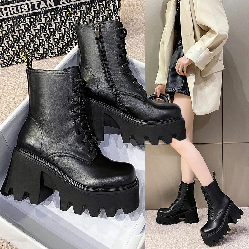 Punk Size 34-40 Chunky Heel 9 cm Modern Platform Boots For Women Autumn Round Toe Lace-up Concise Leather Boots Ladies Shoes
Punk Size 34-40 Chunky Heel 9 cm Modern Platform Boots For Women Autumn Round Toe Lace-up Concise Leather Boots Ladies Shoes