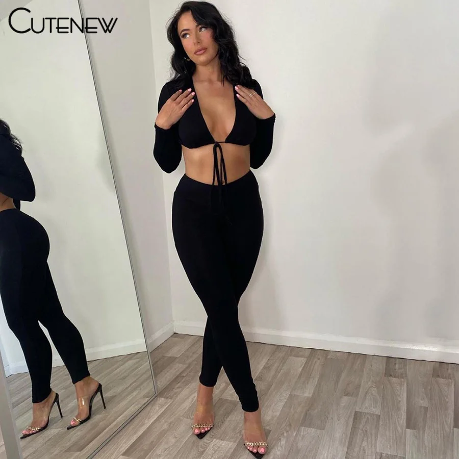Cutenew Solid Fitness Two Piece Sets Women Outfits Sexy V-Neck Long Sleeve Tee+Skinny Stretch Pants Suit Casual Lady Sportywear
Cutenew Solid Fitness Two Piece Sets Women Outfits Sexy V-Neck Long Sleeve Tee+Skinny Stretch Pants Suit Casual Lady Sportywear