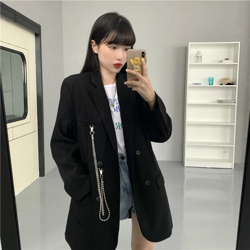 TRAF 2021 Autumn Solid Blazer Jacket Women's Korean Fashion Loose V-Neck Casual Female Oversize Tangada Suits Street Chain Black
TRAF 2021 Autumn Solid Blazer Jacket Women's Korean Fashion Loose V-Neck Casual Female Oversize Tangada Suits Street Chain Black