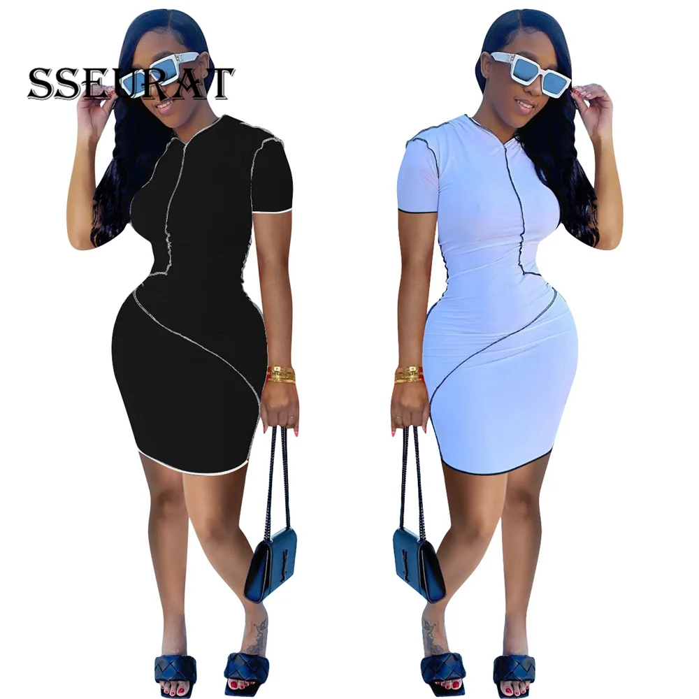 SSEURAT 2021 Women Patchwork Short Sleeve Bodycon Midi Dress Streetwear Active Bandage Mini Pencil Dresses
SSEURAT 2021 Women Patchwork Short Sleeve Bodycon Midi Dress Streetwear Active Bandage Mini Pencil Dresses