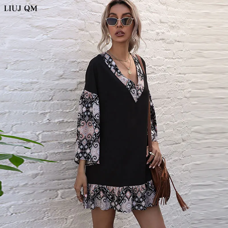 Spring Summer Plus size Dress Women Vintage Splicing V Neck Elegant Flower Print Dress Long Sleeve Fashion Mini Dresses Ladies
Spring Summer Plus size Dress Women Vintage Splicing V Neck Elegant Flower Print Dress Long Sleeve Fashion Mini Dresses Ladies