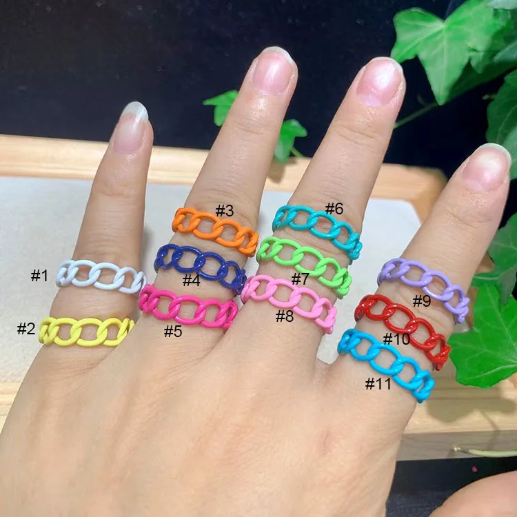 10Pcs Hot Selling Neon Enamel Rainbow Colored Curb Link Chain Brass Metal Stackable Fashion Rings for Ladies
10Pcs Hot Selling Neon Enamel Rainbow Colored Curb Link Chain Brass Metal Stackable Fashion Rings for Ladies