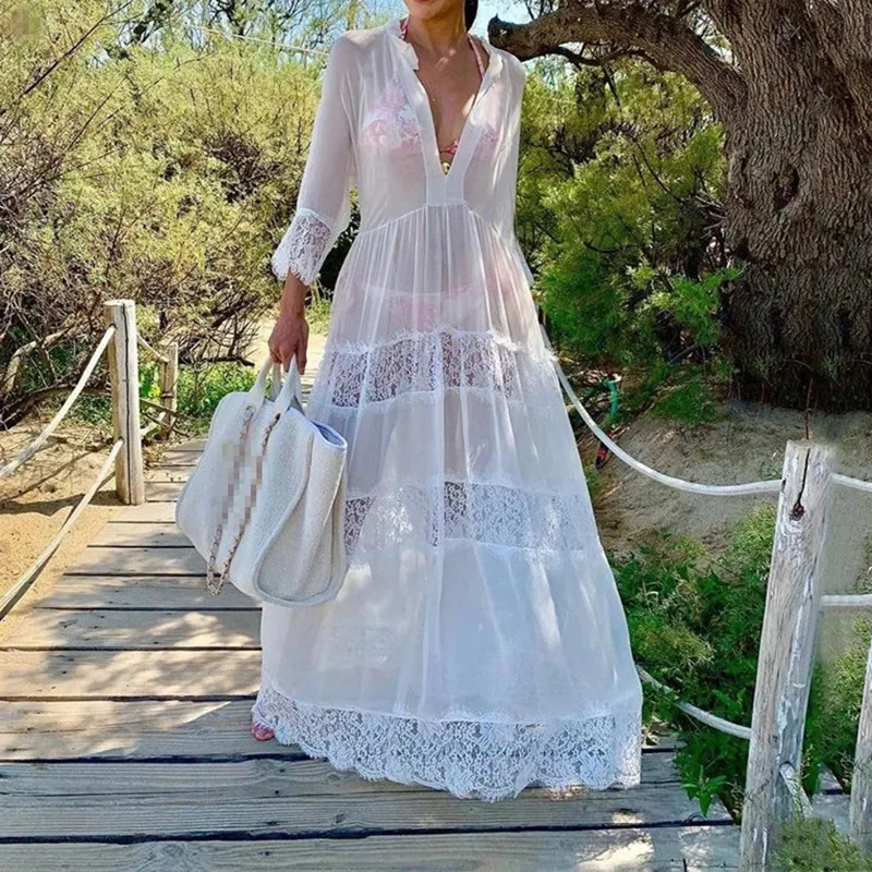 European And American Chiffon And Lace Long Holiday Beach Skirt Swimsuit Beach Cover Up Bikini Sunscreen Shirt Dropshipping
European And American Chiffon And Lace Long Holiday Beach Skirt Swimsuit Beach Cover Up Bikini Sunscreen Shirt Dropshipping