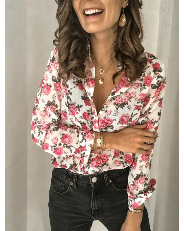 Fashion Women Flower Long Sleeve Floral Blouse V-neck Tops Lady Chiffon Shirt Plus Size S-XXL
Fashion Women Flower Long Sleeve Floral Blouse V-neck Tops Lady Chiffon Shirt Plus Size S-XXL