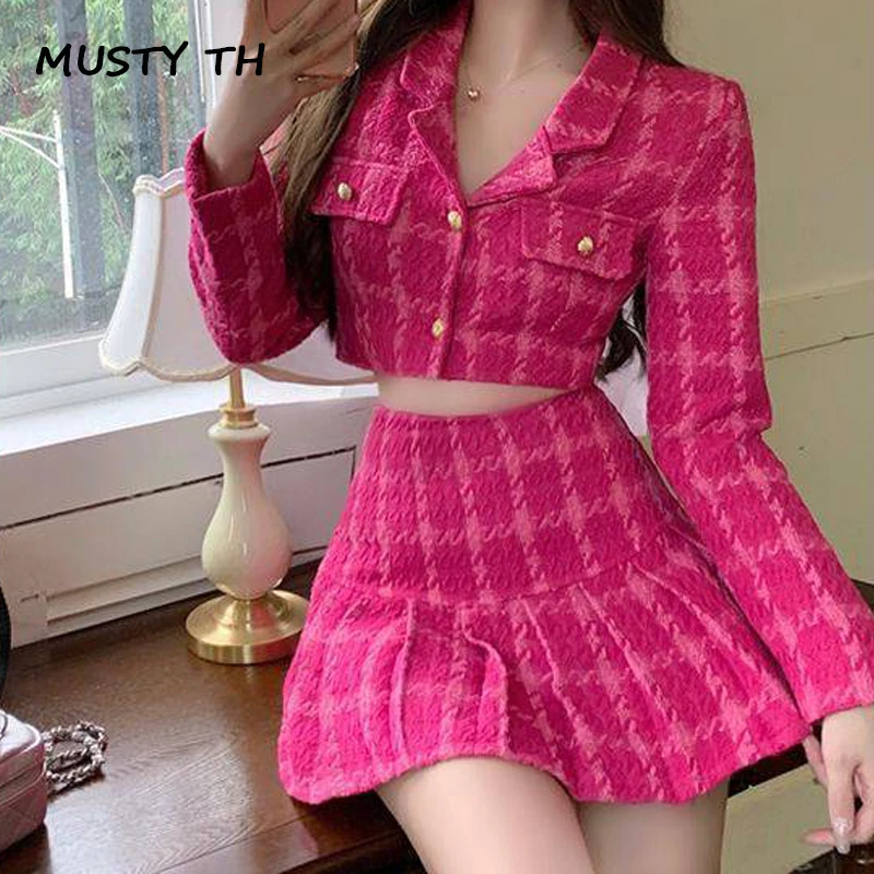 Vintage Small Fragrance Tweed Two Piece Set Women Sweet Top Woolen Short Jacket Coat + Mini Skirts Sets Sweet 2 Piece Suits
Vintage Small Fragrance Tweed Two Piece Set Women Sweet Top Woolen Short Jacket Coat + Mini Skirts Sets Sweet 2 Piece Suits