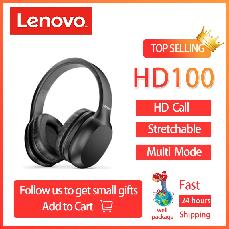 Original Lenovo HD100 Bluetooth 5.0 Headphone Multi-mode Stereo Long Battery Wireless Headphone with Mic for PC Laptop Phone
Original Lenovo HD100 Bluetooth 5.0 Headphone Multi-mode Stereo Long Battery Wireless Headphone with Mic for PC Laptop Phone