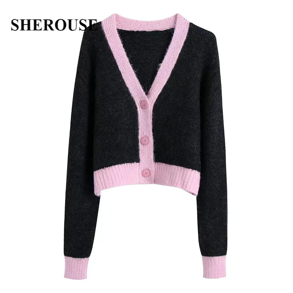 Sherouse Women Casual Knit Cropped Cardigan Long Sleeves V-Neck Contrast Trims Vintage Woman Knit Sweater Jacket Chic Tops
Sherouse Women Casual Knit Cropped Cardigan Long Sleeves V-Neck Contrast Trims Vintage Woman Knit Sweater Jacket Chic Tops