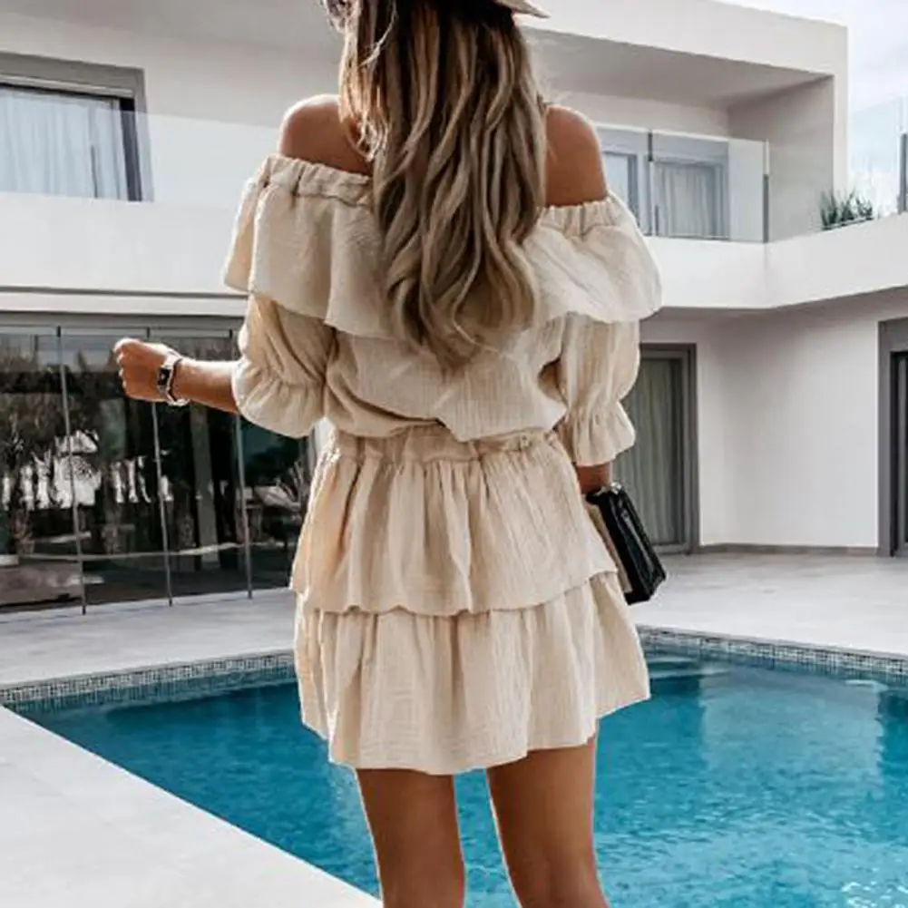 Sexy Off shoulder Dress Women Solid Color Ruffled Half Sleeve Mini Dress for Women Summer A-Line Dress Beach Dress femme robe
Sexy Off shoulder Dress Women Solid Color Ruffled Half Sleeve Mini Dress for Women Summer A-Line Dress Beach Dress femme robe