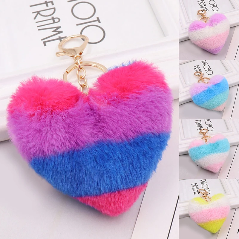 Decorative Soft Assorted Colors Bag Pendant Heart Faux Rex Rabbit Fur Multicolor Color Stripe Key Ring Plush Keychains
Decorative Soft Assorted Colors Bag Pendant Heart Faux Rex Rabbit Fur Multicolor Color Stripe Key Ring Plush Keychains