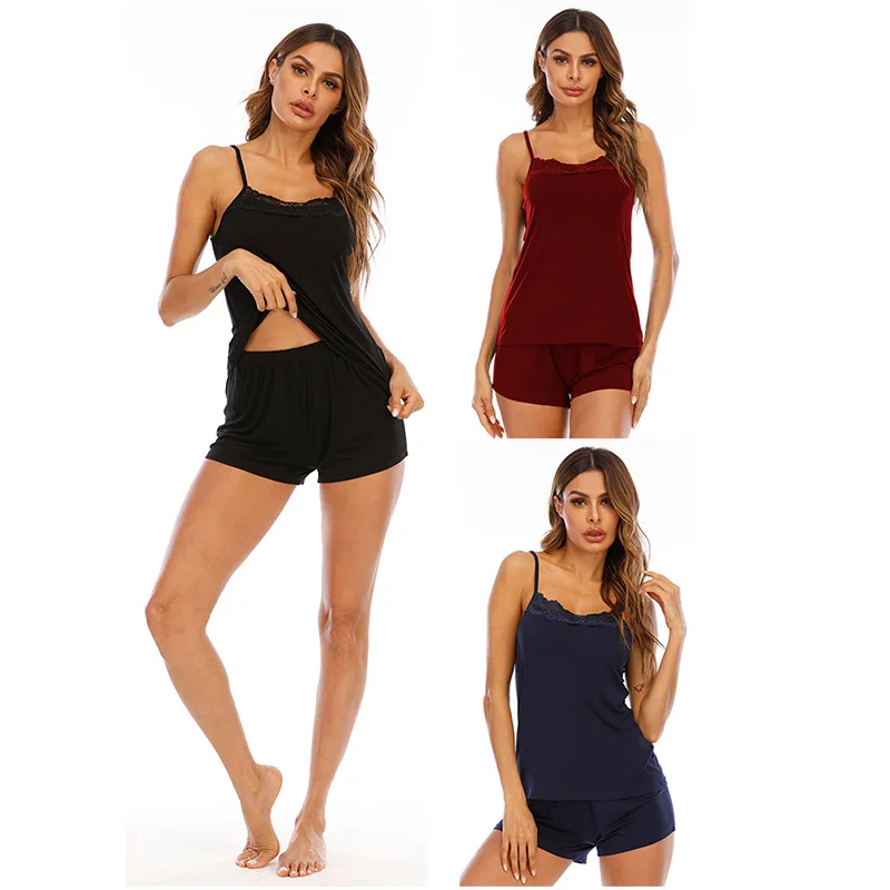 Summer new modal home wear suspender lace women's pajamas sleeveless shorts two-piece set sexy sleepwear pajama set night wear
Summer new modal home wear suspender lace women's pajamas sleeveless shorts two-piece set sexy sleepwear pajama set night wear