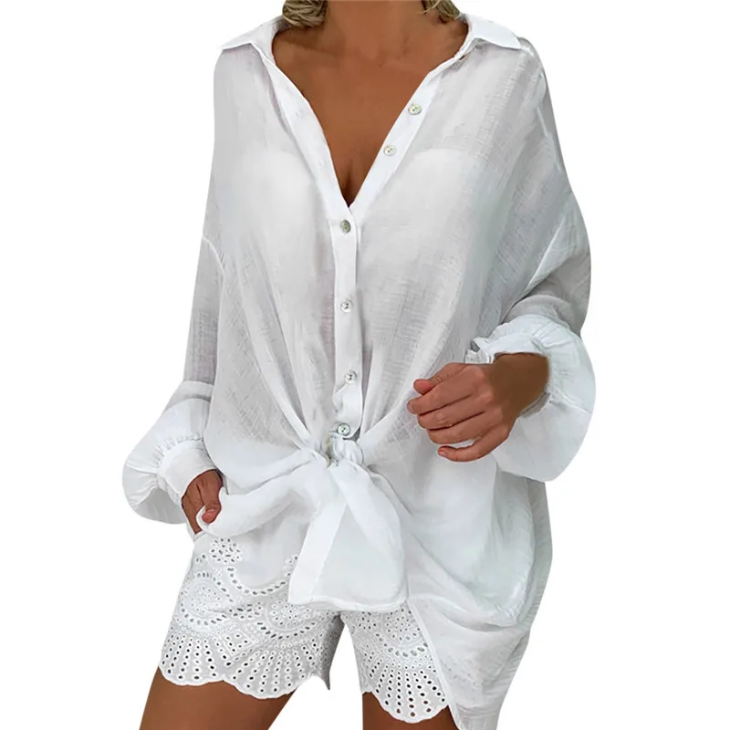 Женская льняная рубашка с длинным рукавом, белая Свободная Повседневная рубашка с пуговицами, женская одежда в Корейском стиле 
Женская льняная рубашка с длинным рукавом, белая Свободная Повседневная рубашка с пуговицами, женская одежда в Корейском стиле