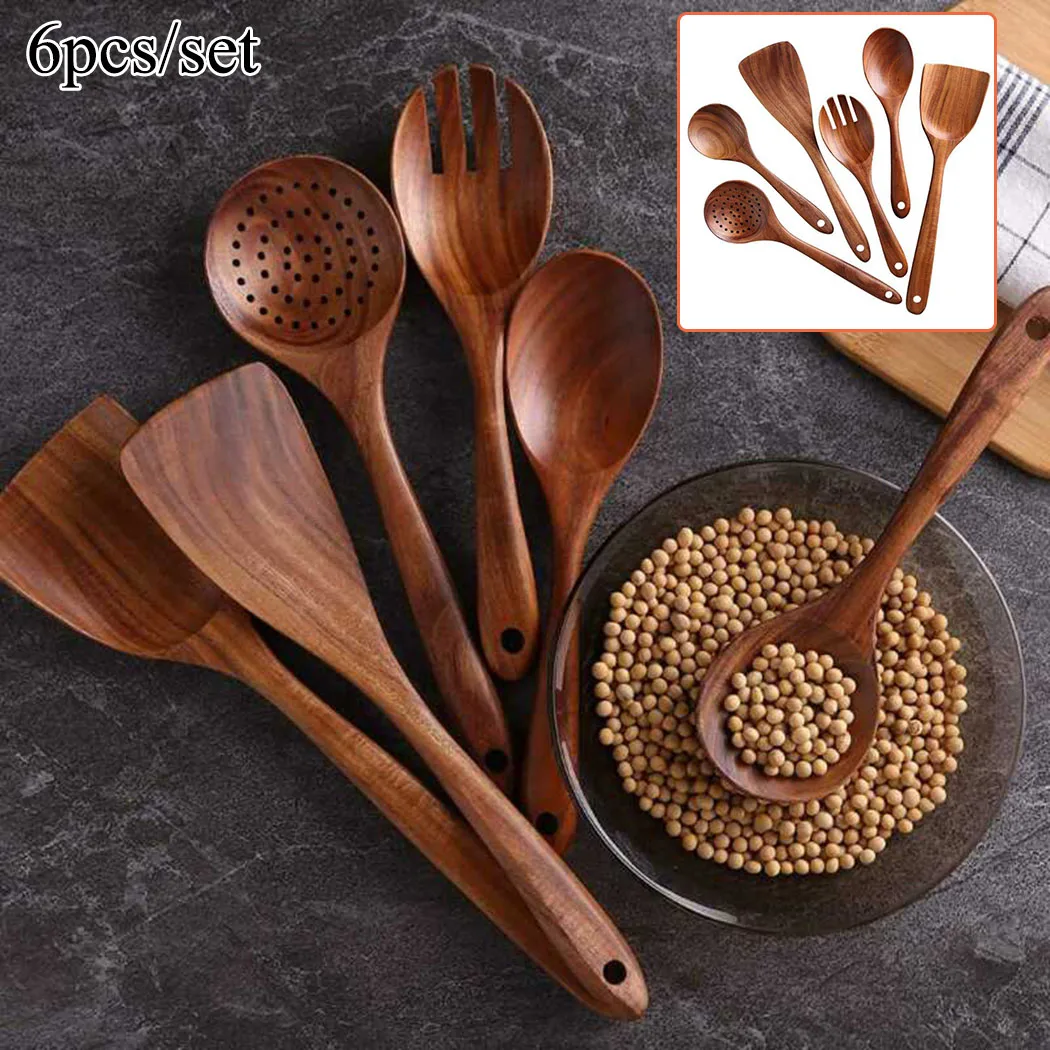 6PCS Teak Wooden Kitchen Cooking Utensils, Non-Stick Spoons And Spatula Kitchen Dining Bar Accessories
6PCS Teak Wooden Kitchen Cooking Utensils, Non-Stick Spoons And Spatula Kitchen Dining Bar Accessories