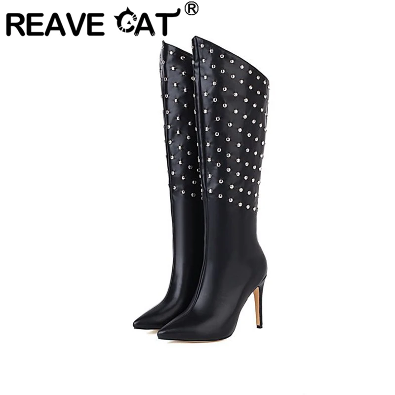 REAVE CAT Fashion Woman's Knee High Boots Pointed Toe Stiletto Thin Heel Zipper Rivets Large Size 34-43 Black Punk Winter S2657
REAVE CAT Fashion Woman's Knee High Boots Pointed Toe Stiletto Thin Heel Zipper Rivets Large Size 34-43 Black Punk Winter S2657