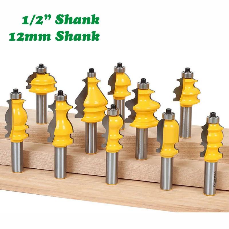 10PC/Set 1/2" 12.7MM 12MMShank Milling Cutter Wood Carving Architectural Molding Router Bit Set Casing Base CNC Line Woodworking
10PC/Set 1/2" 12.7MM 12MMShank Milling Cutter Wood Carving Architectural Molding Router Bit Set Casing Base CNC Line Woodworking