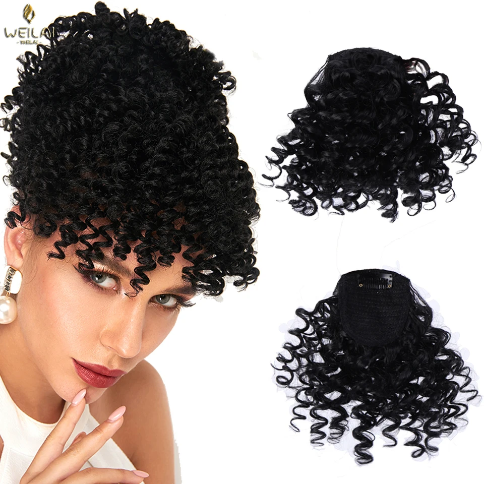WEILAI Fake Fringe Curly Bangs Clips In Hairpieces With Natural Black Heat Resistant Fiber Synthetic Hair Extensions For Women
WEILAI Fake Fringe Curly Bangs Clips In Hairpieces With Natural Black Heat Resistant Fiber Synthetic Hair Extensions For Women