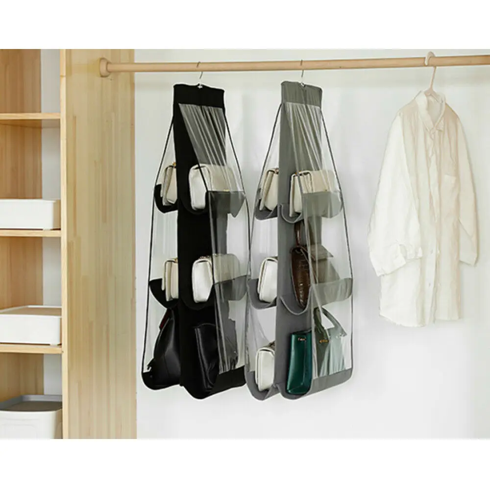 6 Pocket Folding Hanging Bag 3 Layers Shelf Bag Purse Storage Holder Anti-dust Organizer Rack Hook Hanger 
6 Pocket Folding Hanging Bag 3 Layers Shelf Bag Purse Storage Holder Anti-dust Organizer Rack Hook Hanger