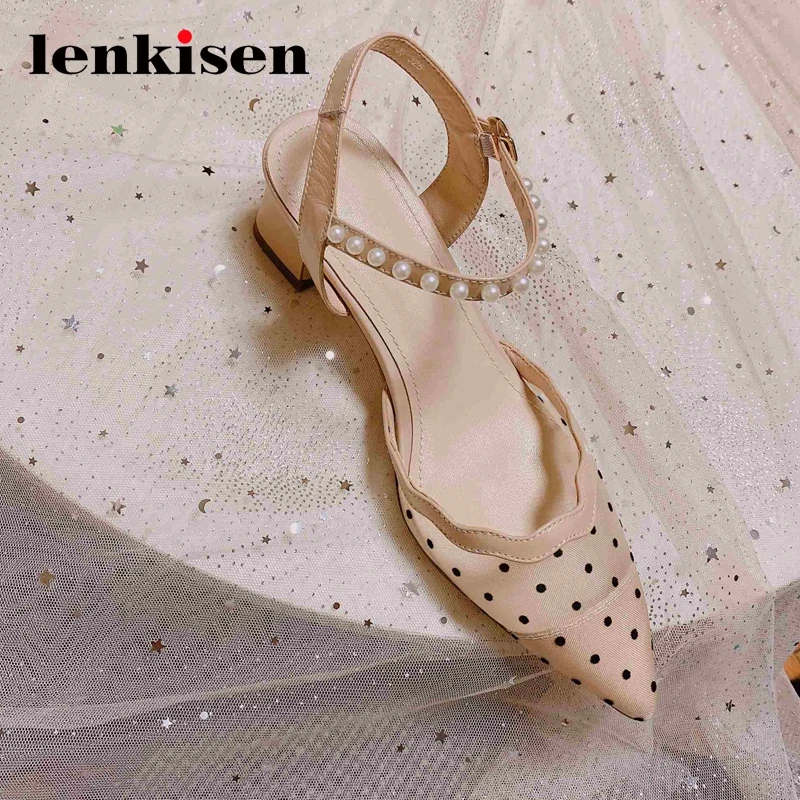Lenkisen french romantic pearl ruffles sunscreen real leather pointed toe high square heel buckle straps women summer pumps L07
Lenkisen french romantic pearl ruffles sunscreen real leather pointed toe high square heel buckle straps women summer pumps L07