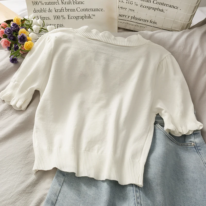 Women Fashion Slim Bodycon Knitted Embroidery Short Sleeves Blouse Lady Sweet Casual Outdoor Top Girls Elegant Daily Basic Shirt
Women Fashion Slim Bodycon Knitted Embroidery Short Sleeves Blouse Lady Sweet Casual Outdoor Top Girls Elegant Daily Basic Shirt