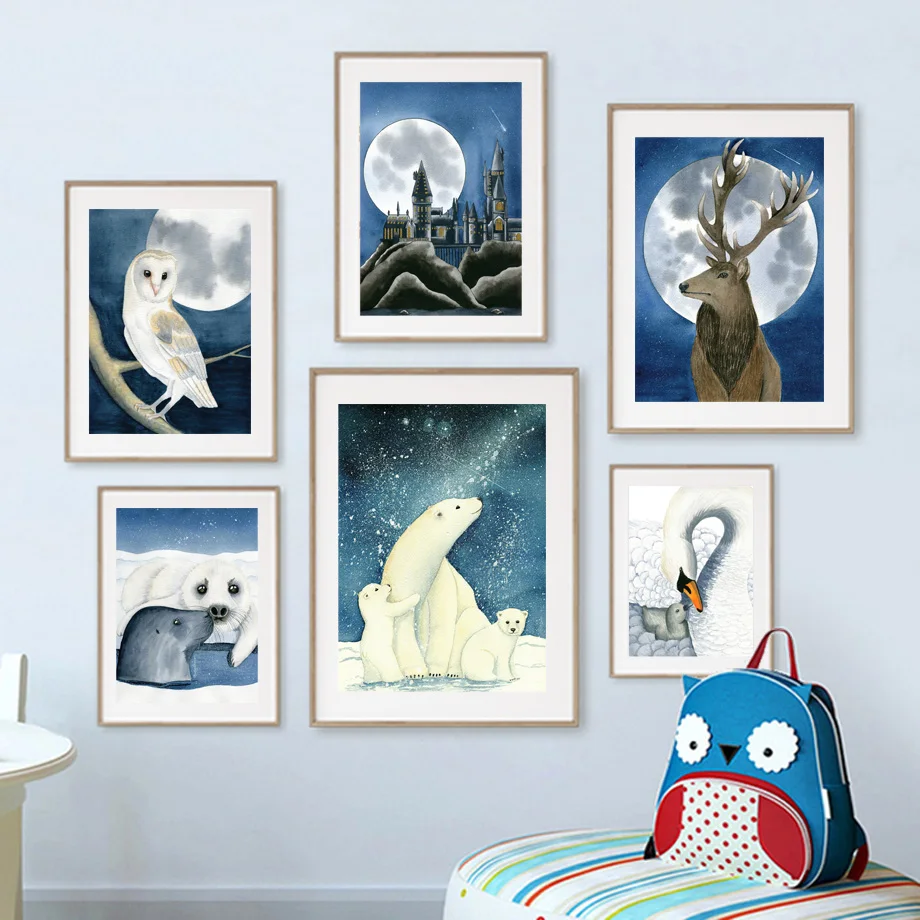 Cartoon Animal Polar Bear Swan Seal Owl Elk Baby Kids Wall Art Canvas Painting Posters And Prints Living Room Nordic Style Decor
Cartoon Animal Polar Bear Swan Seal Owl Elk Baby Kids Wall Art Canvas Painting Posters And Prints Living Room Nordic Style Decor