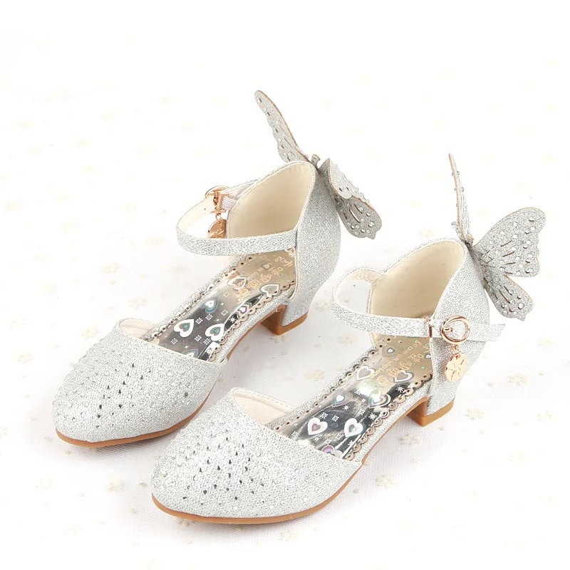 

SKHEK Butterfly Children Sandals Princess Shoes Girls Bowtie Candy Color Hight Heels Slip on Party Dance Sandals For Baby Kids