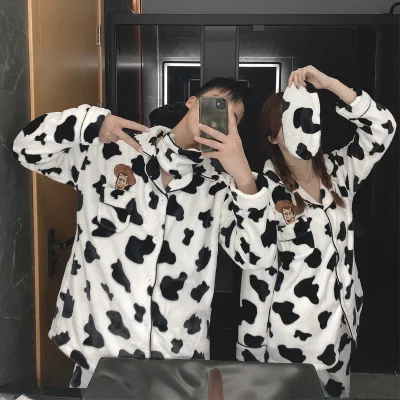 Winter Coral Fleece Pajamas Unisex Thickened Cute Cow Cardigan Flannel Couple Home Service Two-piece Suit Outer Wear
Winter Coral Fleece Pajamas Unisex Thickened Cute Cow Cardigan Flannel Couple Home Service Two-piece Suit Outer Wear