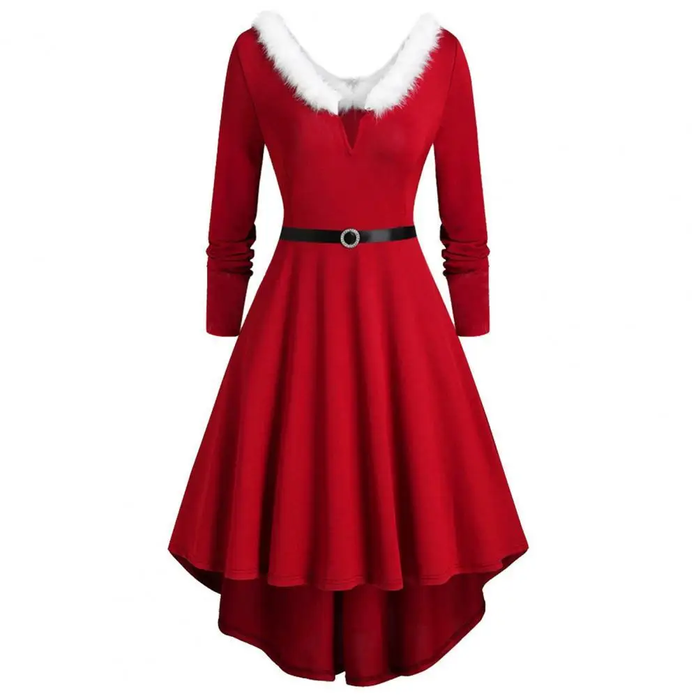 A-Line Dress Women White Furry Neck Festive Party Dress Double-Sided V-Neck Belt Decor Christmas Dress Festival Costume
A-Line Dress Women White Furry Neck Festive Party Dress Double-Sided V-Neck Belt Decor Christmas Dress Festival Costume
