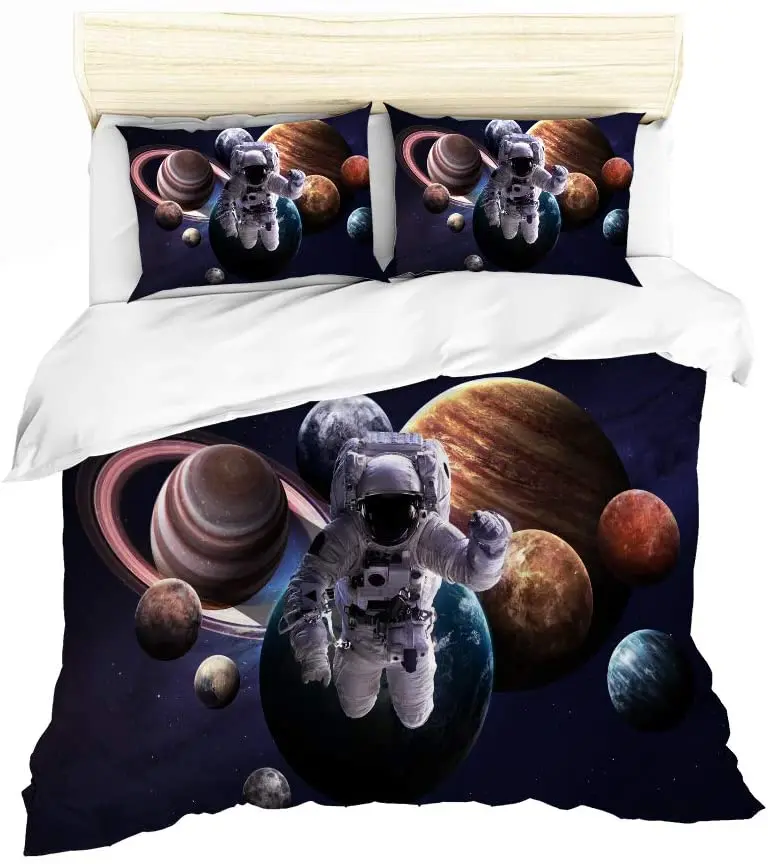 

URLINENS Space Astronaut Duvet Cover Set Full 3 Piece for Kids Boys, 3D Printed Astronaut Leaving The Earth into