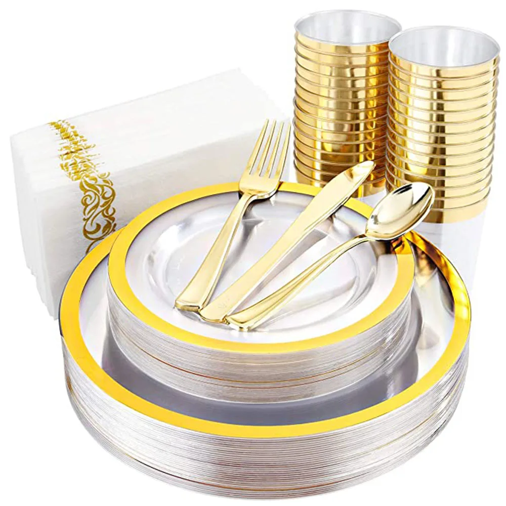 85 Pieces of Disposable Party Tableware Plastic Dinner Plate Silverware Cup Napkin Set Birthday Wedding Party Table Supplies
85 Pieces of Disposable Party Tableware Plastic Dinner Plate Silverware Cup Napkin Set Birthday Wedding Party Table Supplies